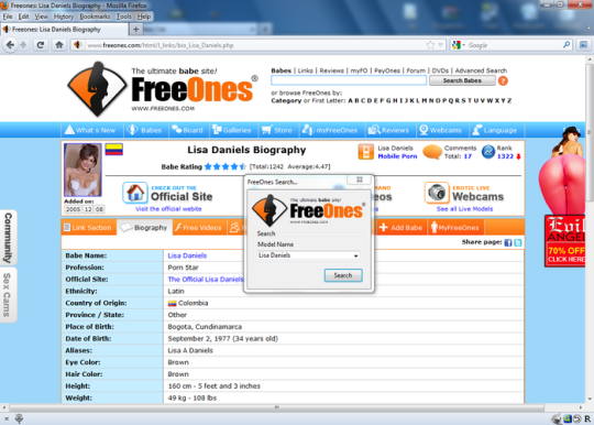 FreeOnes Search ToolBar for Firefox