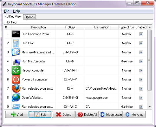 Freeware Keyboard Shortcuts Manager Freeware Edition