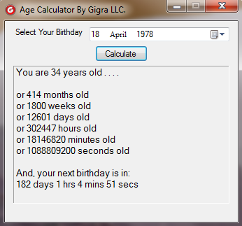 Gigra Age Calculator