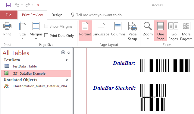 GS1 DataBar Barcode Generator for Microsoft Access