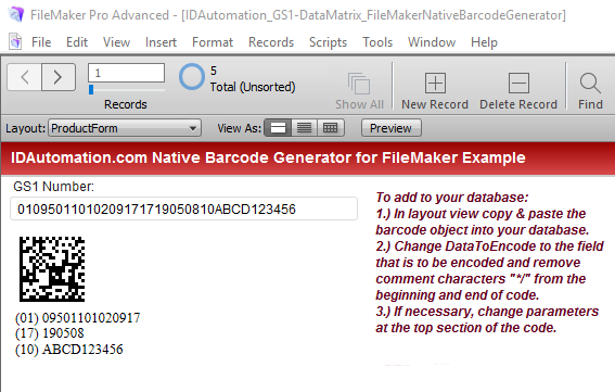 GS1 DataMatrix FileMaker Barcode Generator