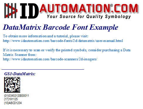 GS1 DataMatrix Font and Encoder Suite