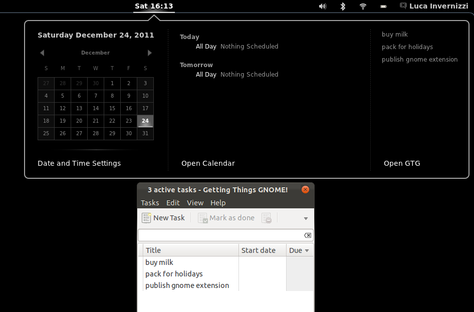 GTG tasks in calendar panel