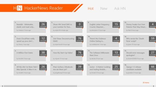 HackerNews Reader for Windows 8