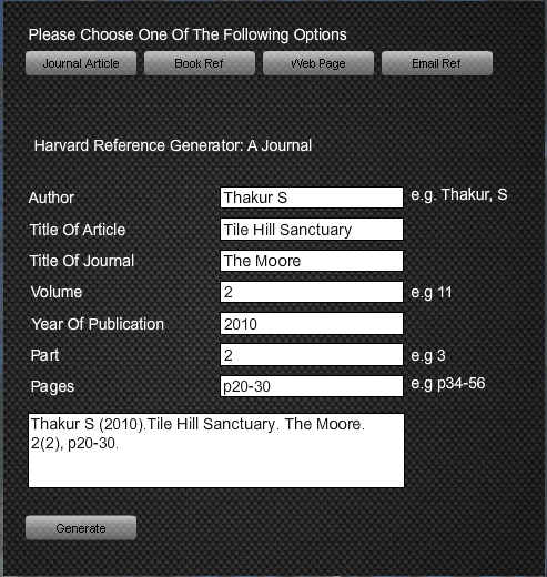 Harvard Reference Generator Tool