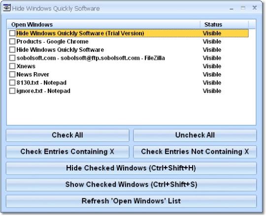 Hide Windows Quickly Software