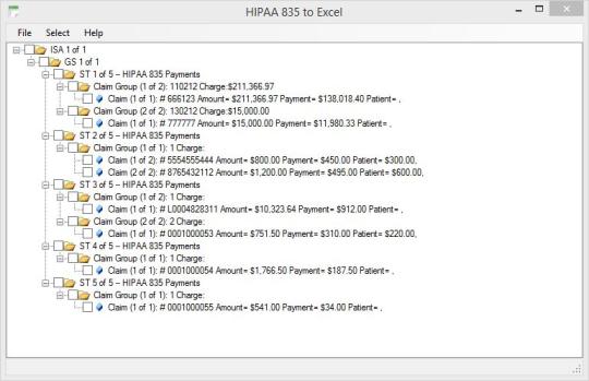 HIPAA 835 to Excel