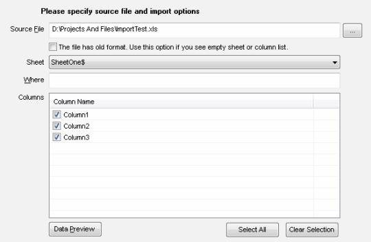 Import Table from Excel for IBM DB2 Standard