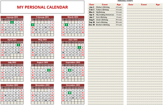 Indzara Custom Calendar (U.S.)