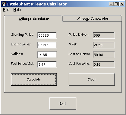 Intelephant Mileage Calculator
