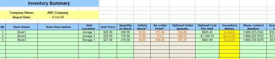 Inventory Control and Planning Spreadsheet