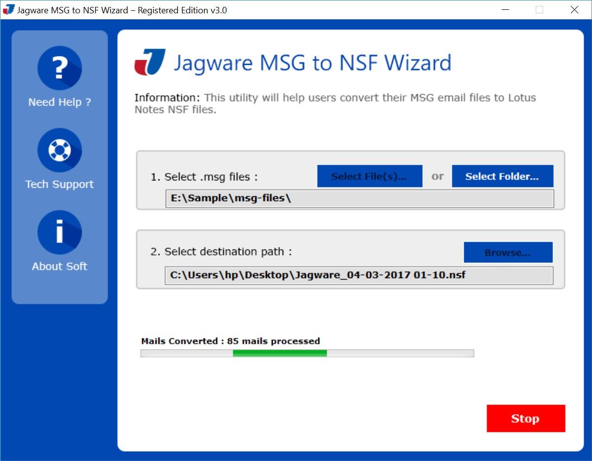Jagware MSG to NSF Wizard
