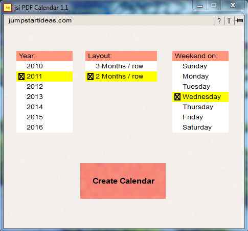 jsi PDF Calendar