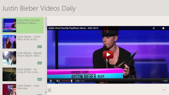 Justin Bieber Videos Daily for Windows 8