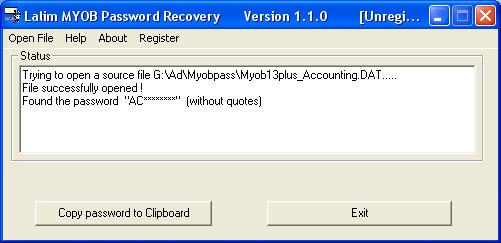 Lalim MYOB Password Recovery