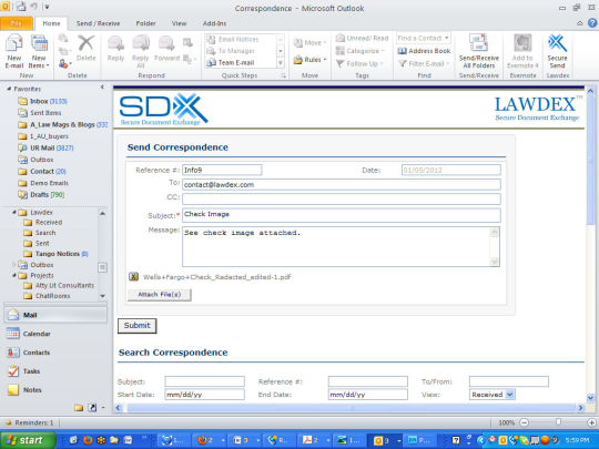 Lawdex SDX Encryption Plugin for Outlook 2010