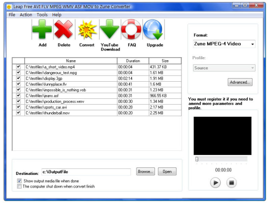 Leap Free AVI FLV MPEG WMV ASF MOV to Zune Converter