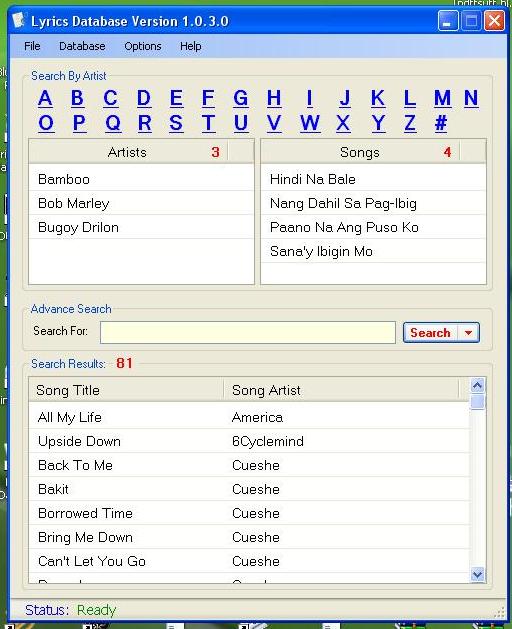 Lyrics Database Program