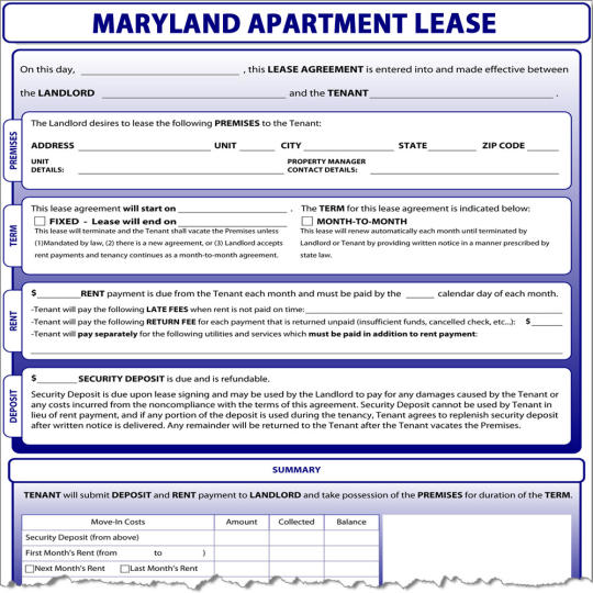 Maryland Apartment Lease
