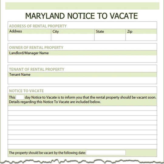 Maryland Notice To Vacate