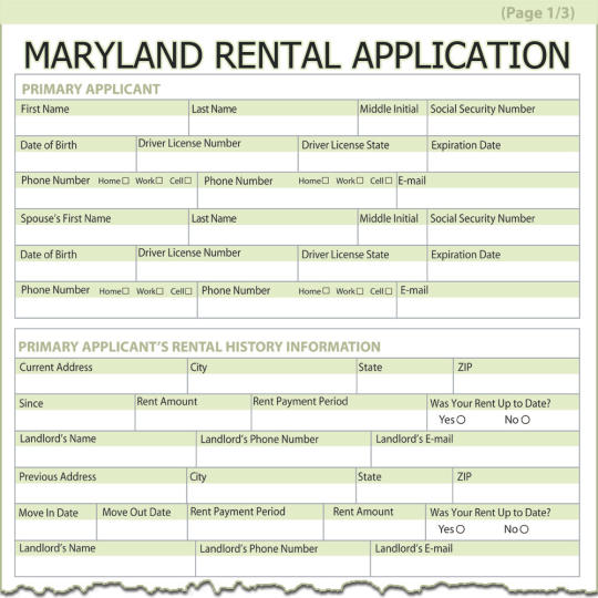 Maryland Rental Application