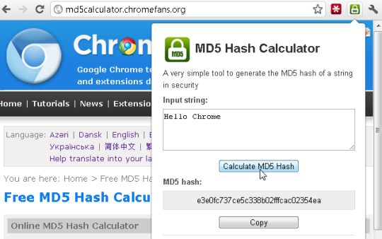 MD5 Hash Calculator for Chrome