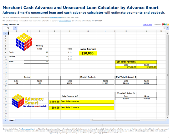 Merchant Cash Advance and Loan Calculator