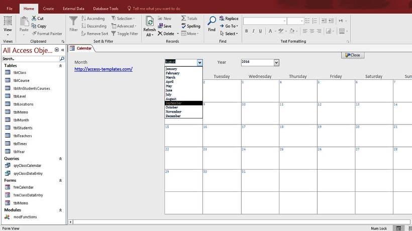 Microsoft Access Calendar Form Template
