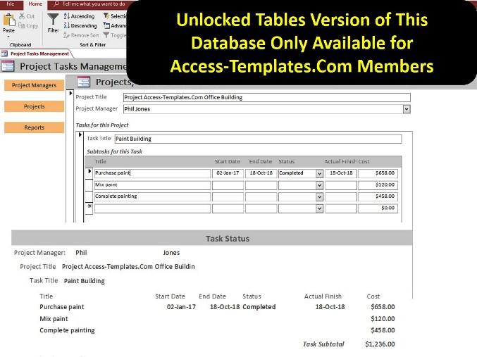 Microsoft Access Project and Task Management Database Template