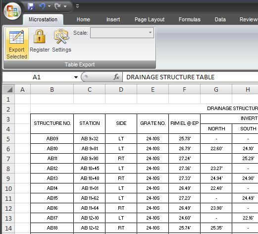 Microstation Table Exporter