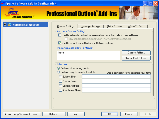 Mobile Email Redirect for Outlook 2007/Outlook 2003/Outlook 2002/Outlook 2000