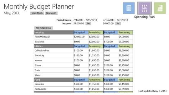 Monthly Budget Planner for Windows 8