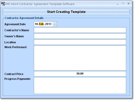 MS Word Contractor Agreement Template Software