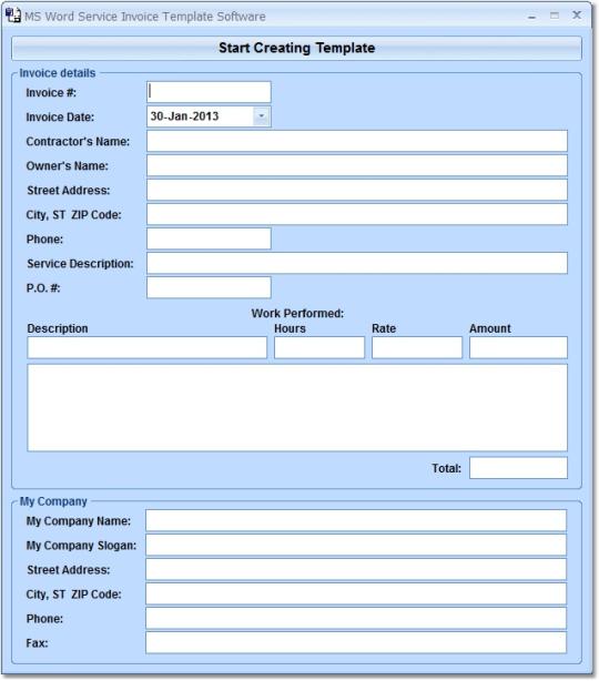MS Word Service Invoice Template Software