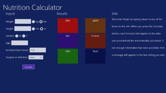 Nutrition Calculator for Windows 8