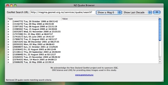 NZ Quake Browser
