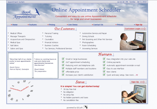 Online Appointment Scheduler for SPA, SALON, Medical Office