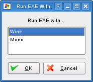 Open EXE with Either Wine or Mono dialog
