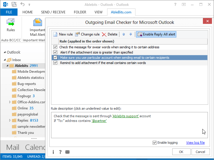 Outgoing Email Checker for Outlook