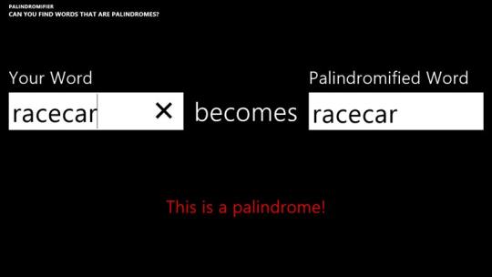 Palindromifier for Windows 8