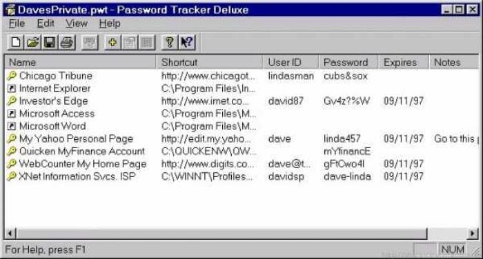Password Tracker Deluxe