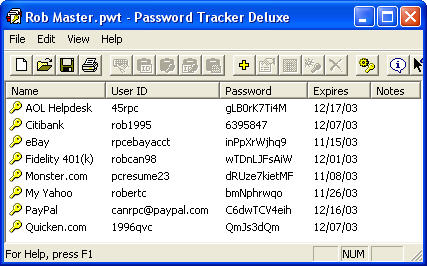 Password Tracker Deluxe