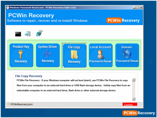 PCWin Recovery w/ Windows Password Reset