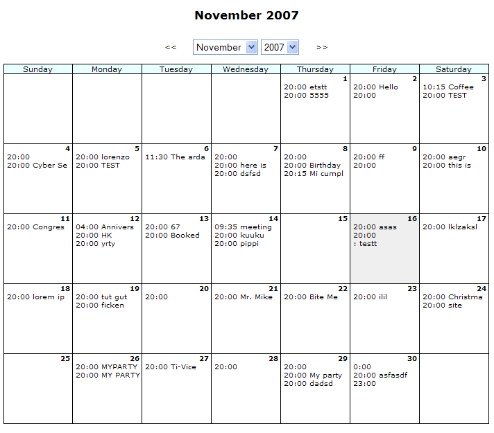 PHP Calendar Basic
