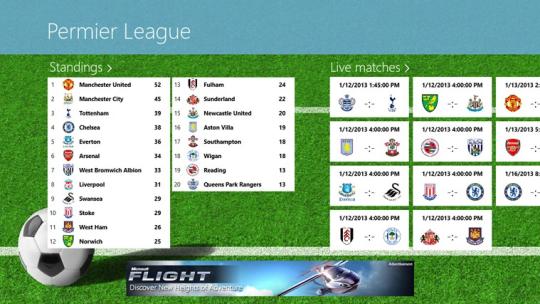 Premier League Tile LiveScore for Windows 8
