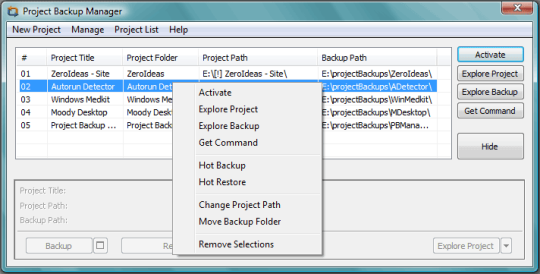 Project Backup Manager
