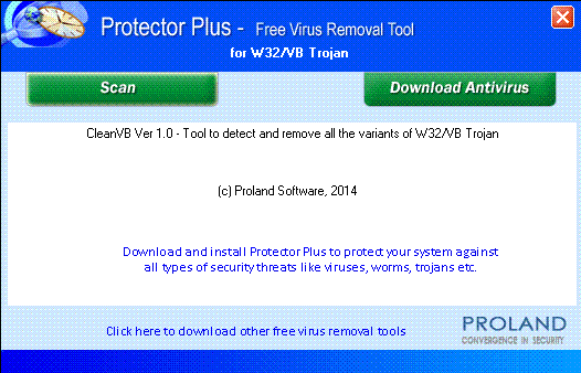 Protector Plus Free Virus Removal Tool for W32 VB Trojan