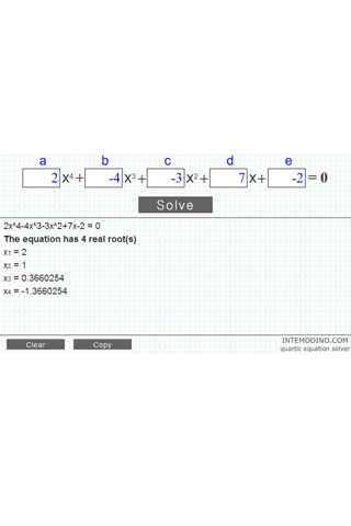 Quartic equation calculator