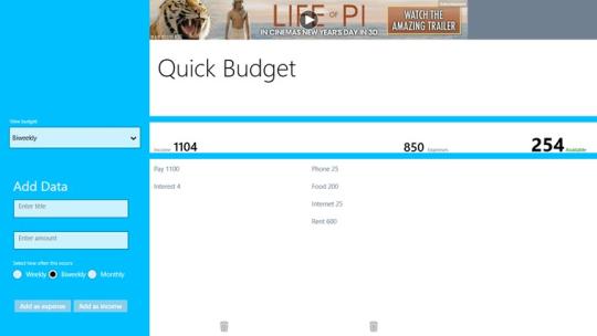 Quick Budget for Windows 8