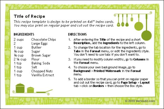 Recipe Cards for Word